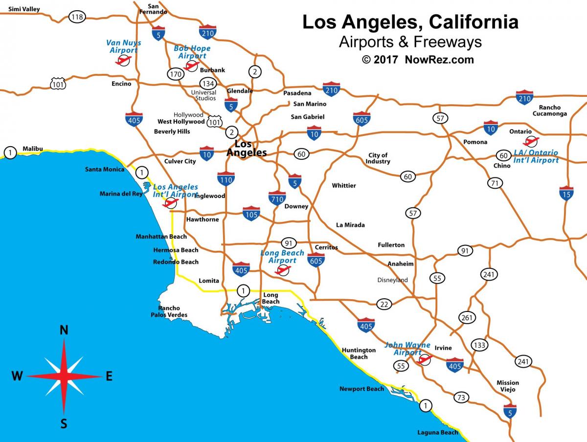 Mapa lotnisk w Los Angeles