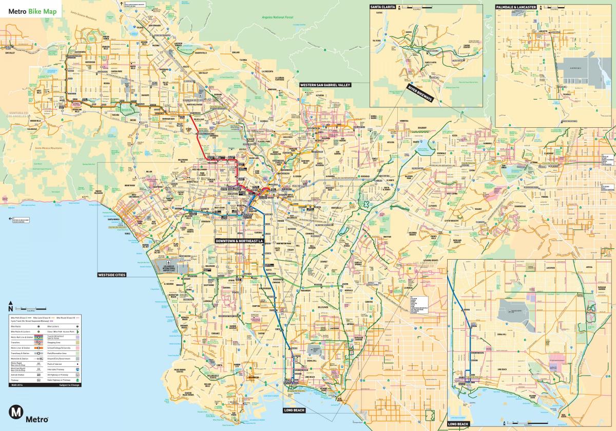 Mapa pasów rowerowych Los Angeles